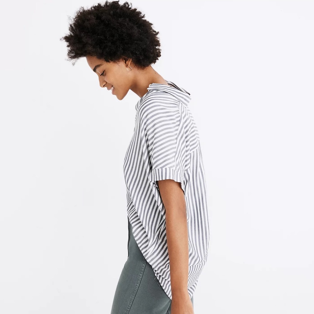 SOLD-Madewell Central Shirt in Navy/cream Ballard Stripe - Picture 3 of 11